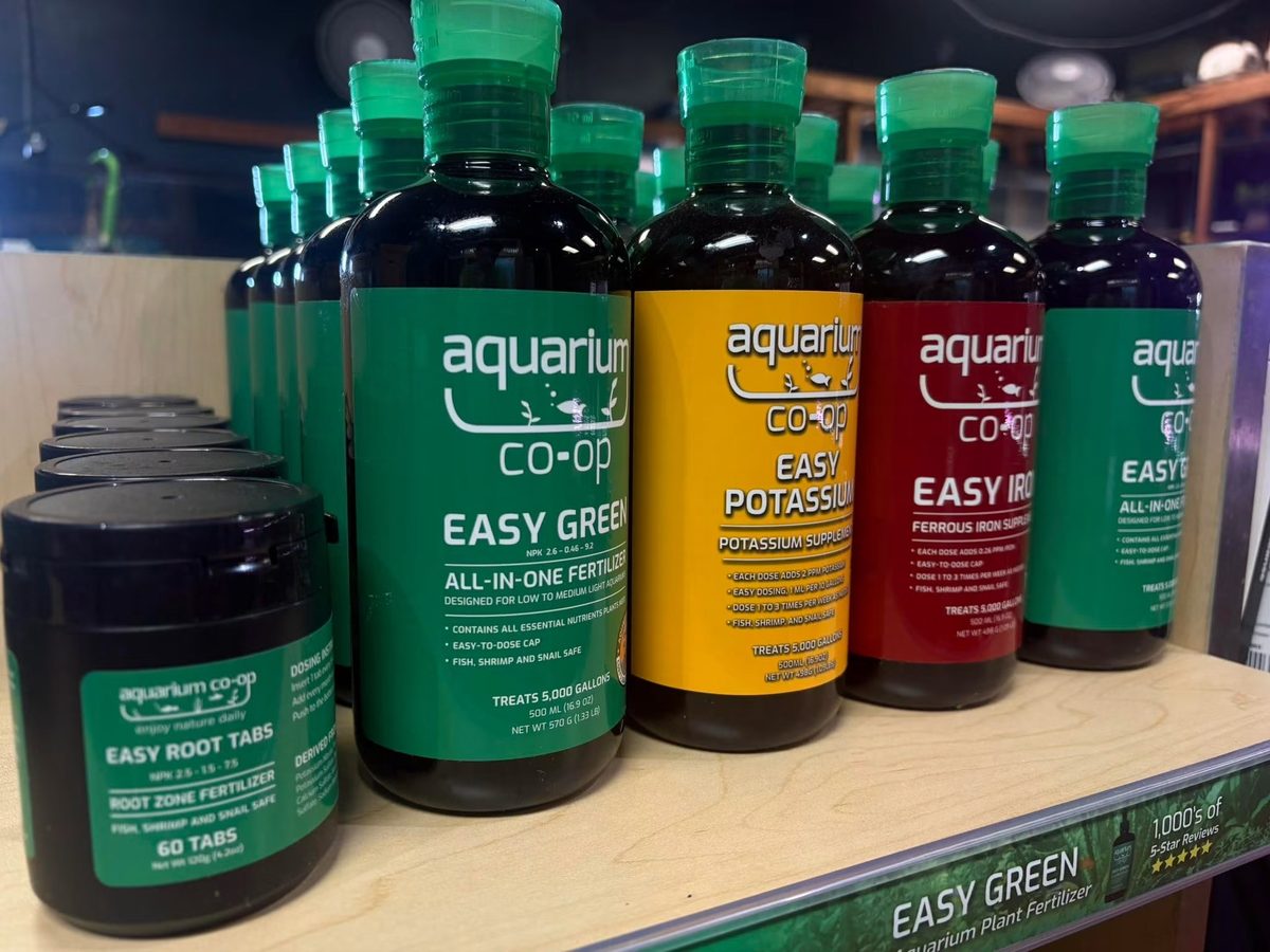 Aquarium Co-Op Easy Green, Easy Potassium, and Easy Iron fertilizers in stock
